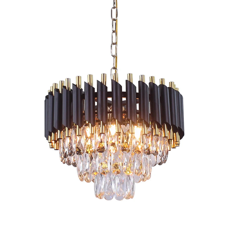 Modern Black LED Ceiling Chandelier Luxury Round Crystal Pendant Lights Black Gold Indoor Hanging Lamp for Dining Home Decor