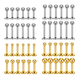 316L Stainless Steel Gold Plated Punk Style Ball Top Labret Lip Ring Nose Stud Ear Stud Women's Body Piercing Jewelry