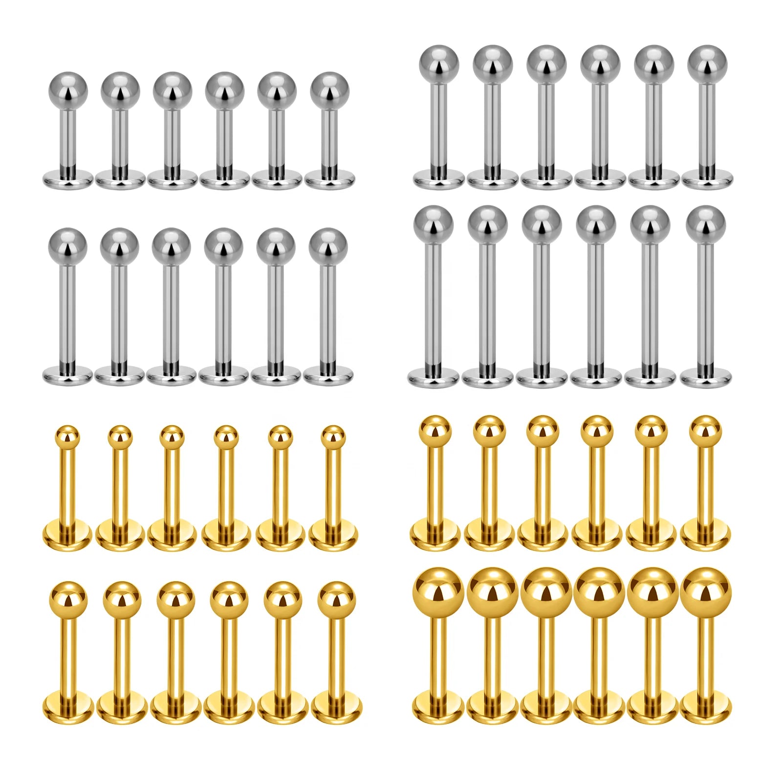 316L Stainless Steel Gold Plated Punk Style Ball Top Labret Lip Ring Nose Stud Ear Stud Women's Body Piercing Jewelry