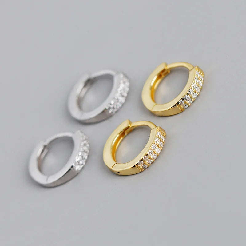Factory Supply 925 Sterling Silver 18k Gold Plated Row Zircon Fine Jewelry Designer Hoop Earrings for Women