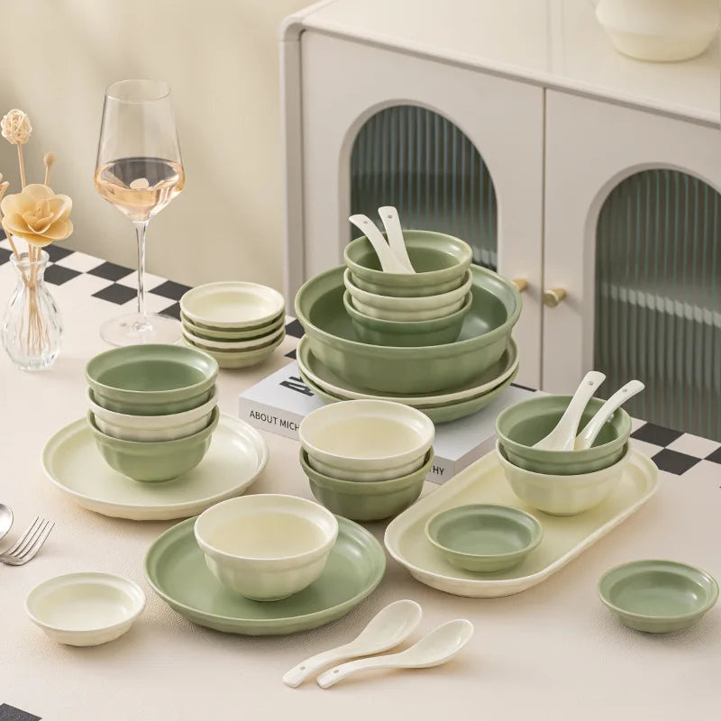 Nordic Bowl Dish Cream-coloured Matcha Green New Design Luxury Irregular Dinnerware Set