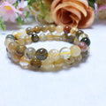 Precious Real Lucky Healing Natural 8mm Golden Rutilated Quartz Crystal Stretch Stone Bead Bracelets for Women and Men