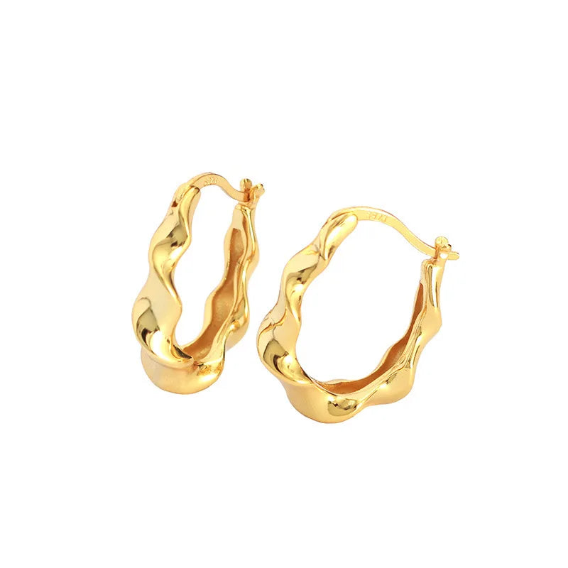 DUYIZHAO Popular Minimalist Fine Jewelry Earrings S925 Sterling Silver High End Wave Shape Irregular Hoop Earrings for Women