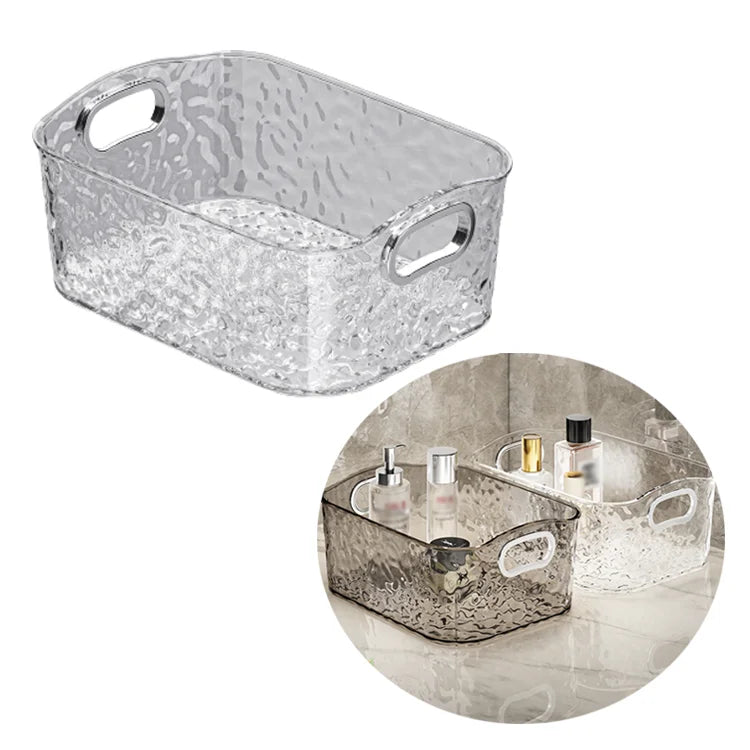 Stackable Desk Cosmetic Storage Bin Makeup Organizer Box Rectangle Glacial Streak Large Opening Thickened PET Plastic Folding