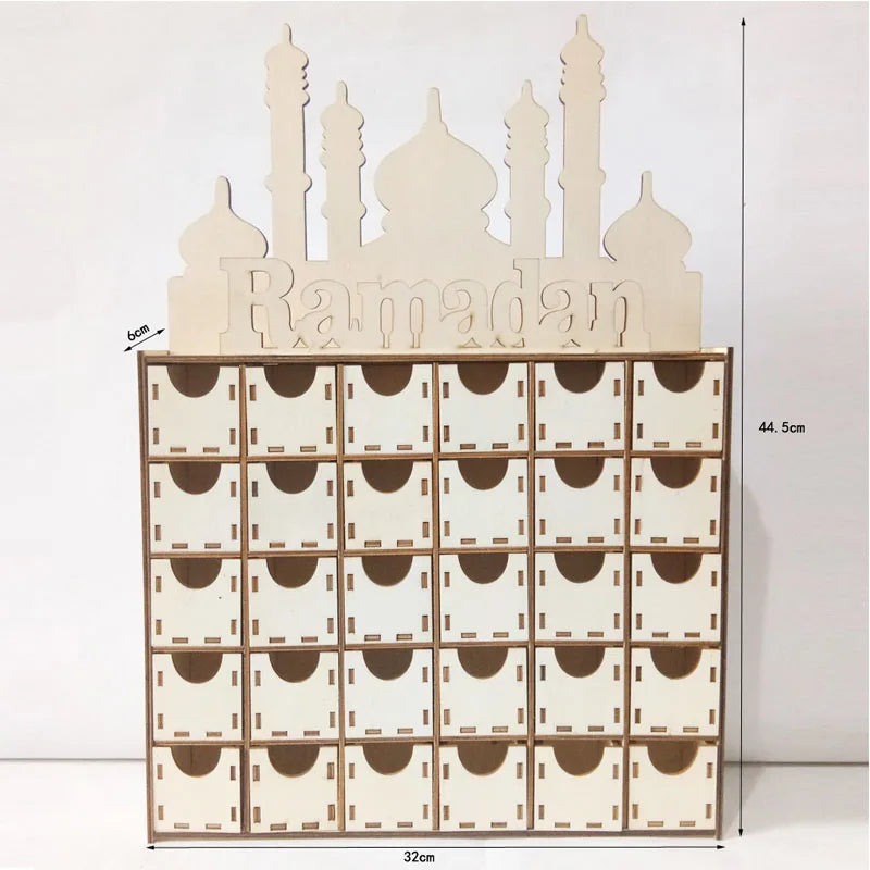 32*44cm DIY Wooden Craft Eid Decoration Drawer Cabinet Eid Mubarak Ramadan Wood Advent Calendar Ramadan Calendar Home Decor
