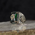 Turkish Signet Rings for Men Women Ancient Silver Color Carved Eagle Gemstone Inlay Punk Motor Biker Anxiety Ring Jewelry