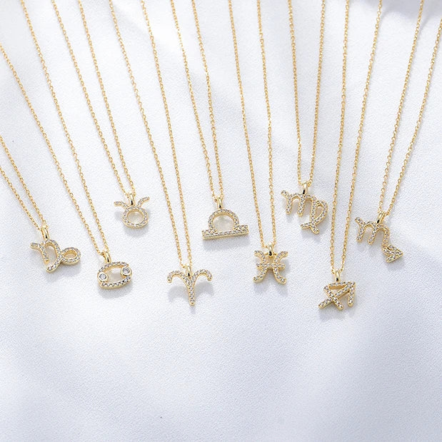 925 Sterling Silver Gold Plated Minimalist Sign Jewelry Plated 12 Horoscope Pendant  Zodiac Necklaces  for Women Girl