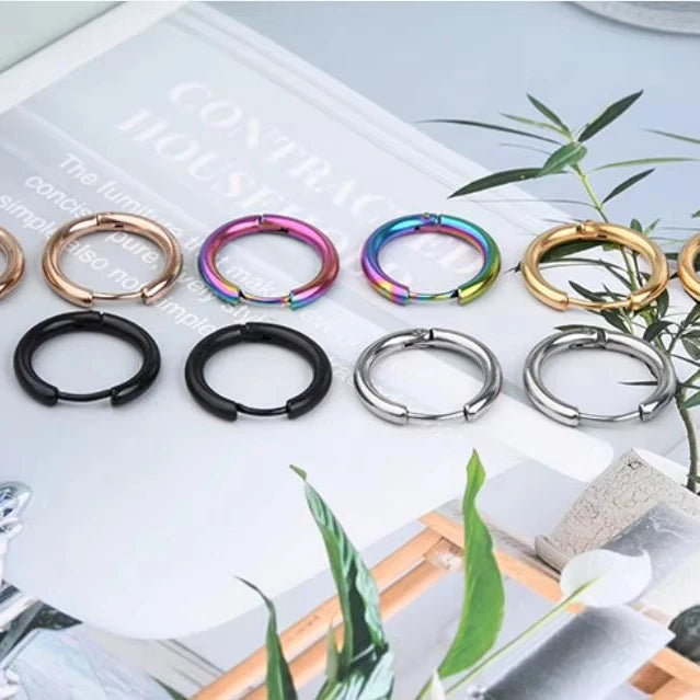 2024 Trendy Fancy Steel Earrings 1.6mm Decoration Real Gold Plated Big Small Circle Dangle Huggie Hoop Anniversary Party Gift