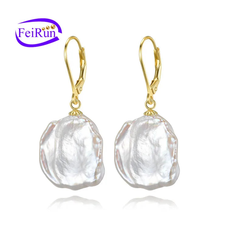 FEIRUN 13-15mm Keshi 925silver Factory Wholesale High Luster Freshwater Natural Pearl Stud Earrings With Low Price