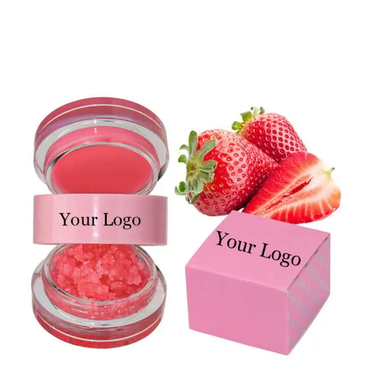 Private Label Nourishing Strawberry Coconut Lip Scrub and Lip Balm Hydrating Exfoliating Sugar Lip Balm Stick and Scrub