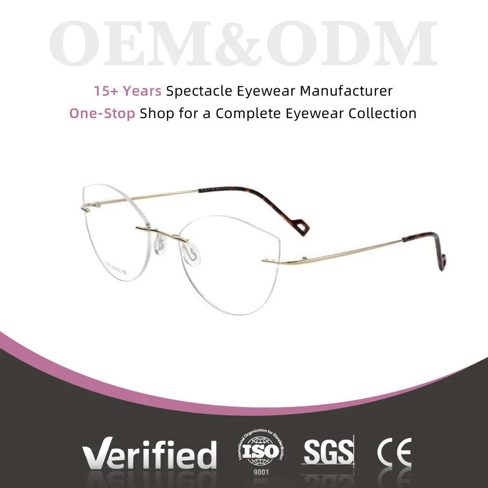 Wholesale Fashion Cat Pure Titanium Frameless Metal Rimless Optical Frame Glasses Eyewear Eyeglasses for Man Woman