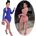 Womens Velvet Club Dresses Luxury Velour Zipper High Slit Evening Gowns Zip up Clubwear Cut Out Party Outfits Wrap Dress