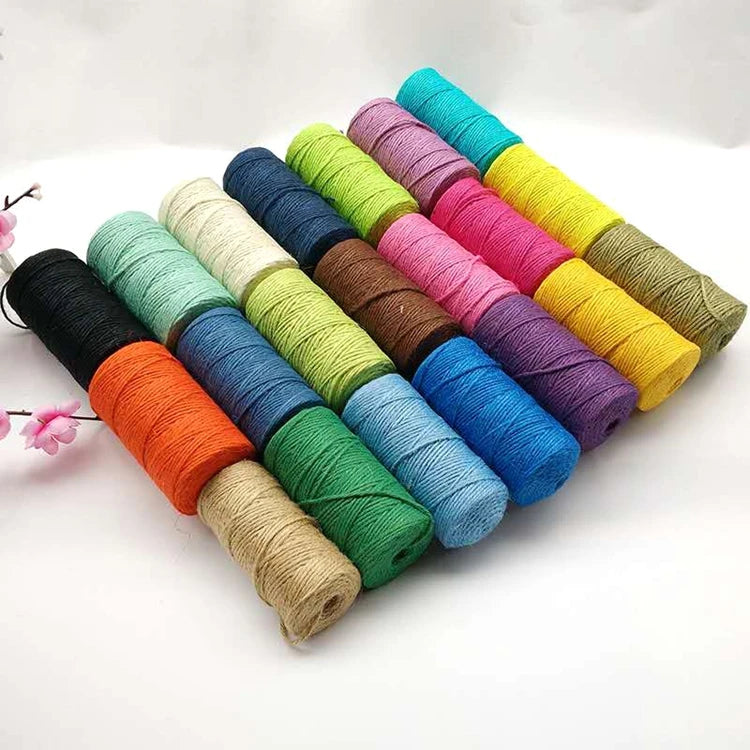 100M/Roll 2mm Colorful Jute Rope Hemp Twine Strong Cord Thick Rope String for DIY Craft Home Garden Decoration