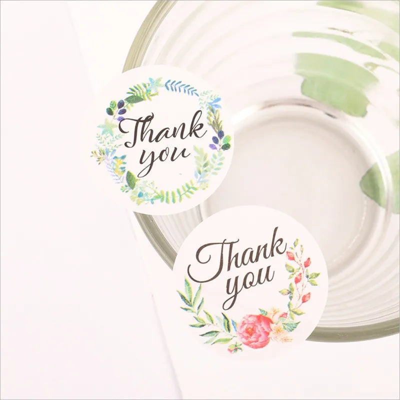 100pcs/pack 25mm Kawaii Flower Grass Adhesive Gift Stationery Sticker White Sticker Cake Cookie Packaging Seal Label Sticker MegaBDM