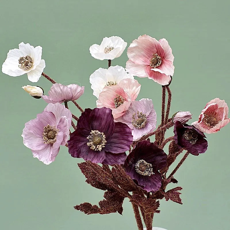 C-APY005 Wholesale High Quality  Artificial Faux Silk Red Poppies Flower Stem for Wedding Home Party Decoration