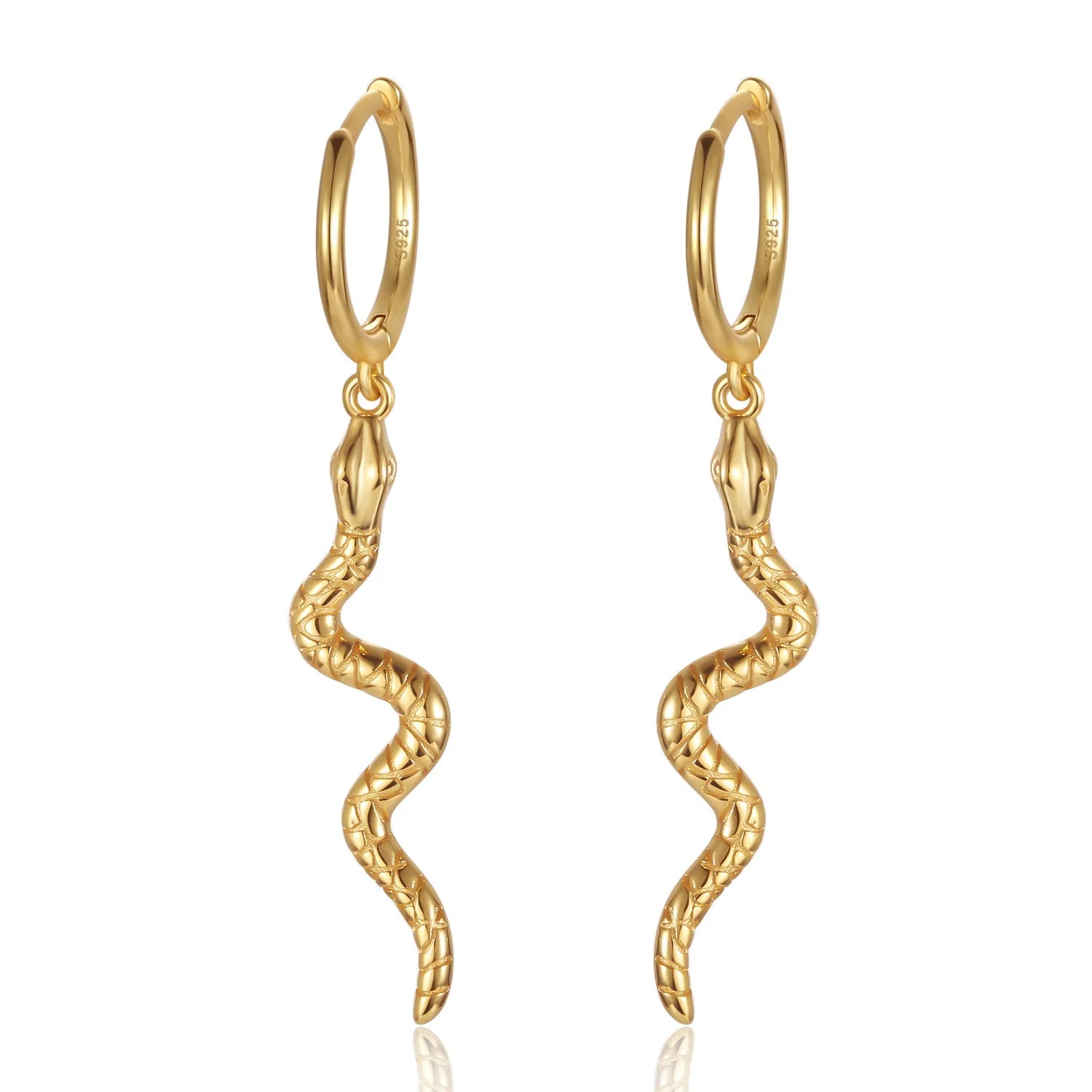 Dropshipping 925 Sterling Silver Animal Long Snake Shape 18k Gold Plated Hoop Earrings for Women Jewelry