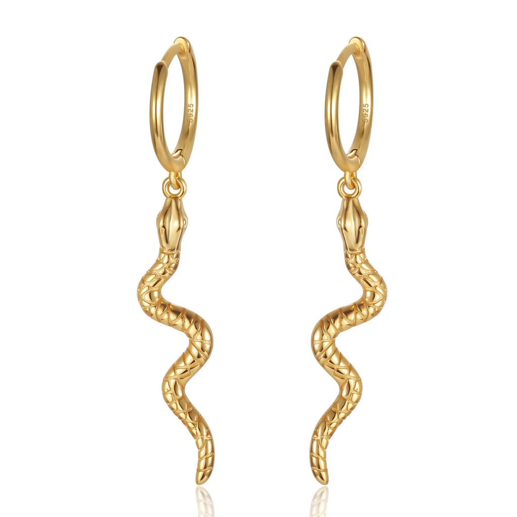 Dropshipping 925 Sterling Silver Animal Long Snake Shape 18k Gold Plated Hoop Earrings for Women Jewelry