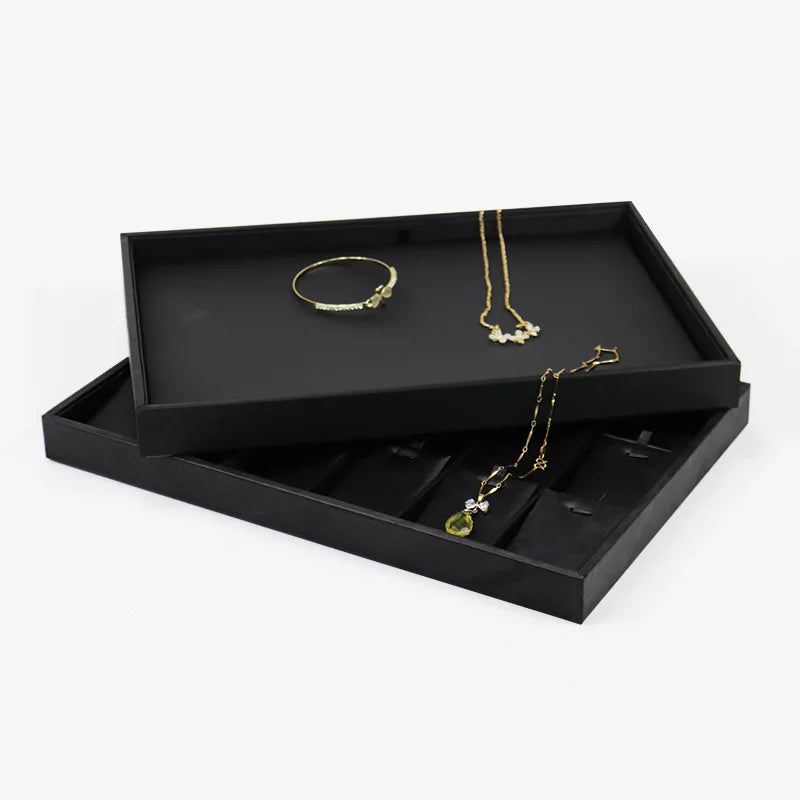 Medium Black PU Leather Jewelry Container Set for Necklace Bracelet Retail Shop Store Cabinet Display Showcase Packaging Case