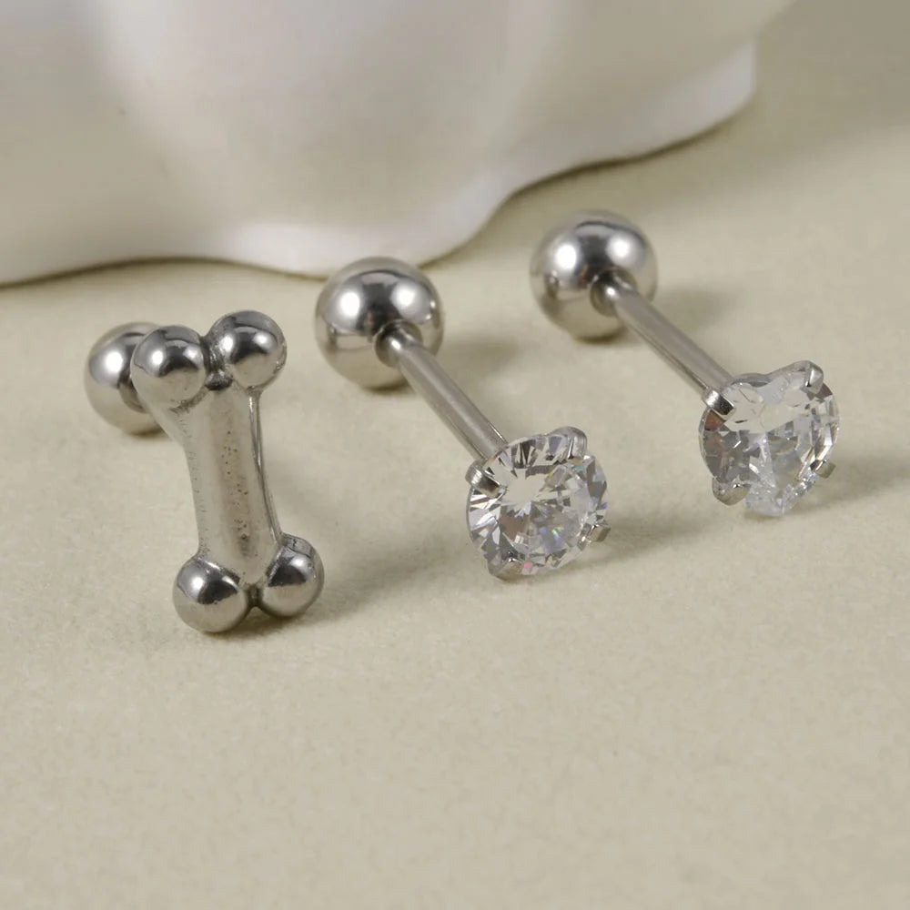 Fashion 316L Surgical Steel Body Jewelry 14G Bone Shape Heart Zircon Tongue Barbell Piercings Ball Rings Wedding Pearl Main