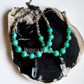 NM43386 Soldered Jewelry Natural Gemstone Green Turquoise Clear Quartz Crystal Free Form Necklace Antique Silver Plated Gift
