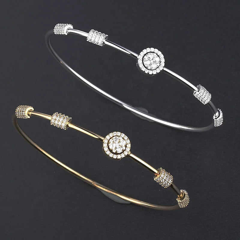 925 Sterling Silver Bracelets & Bangles Gold Plated Minimalist Jewelry Diamond Cubic Zircon Plain Stretch Cuff Bangle for Women