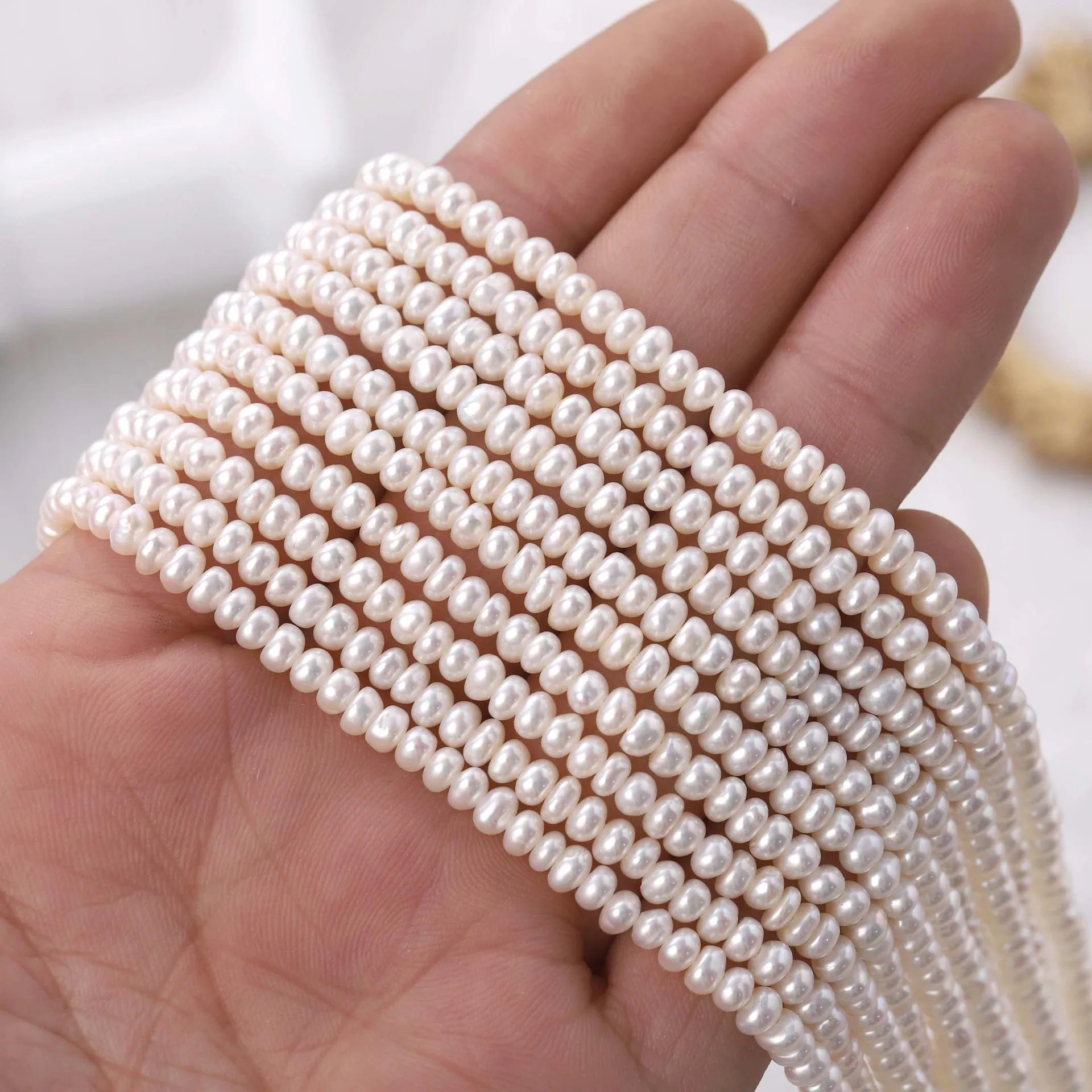 2-4mm Small Size White Button Freshwater Pearl Loose Strand for Diy Jewelry Making Bracelet Necklace Earrings Wedding Dress