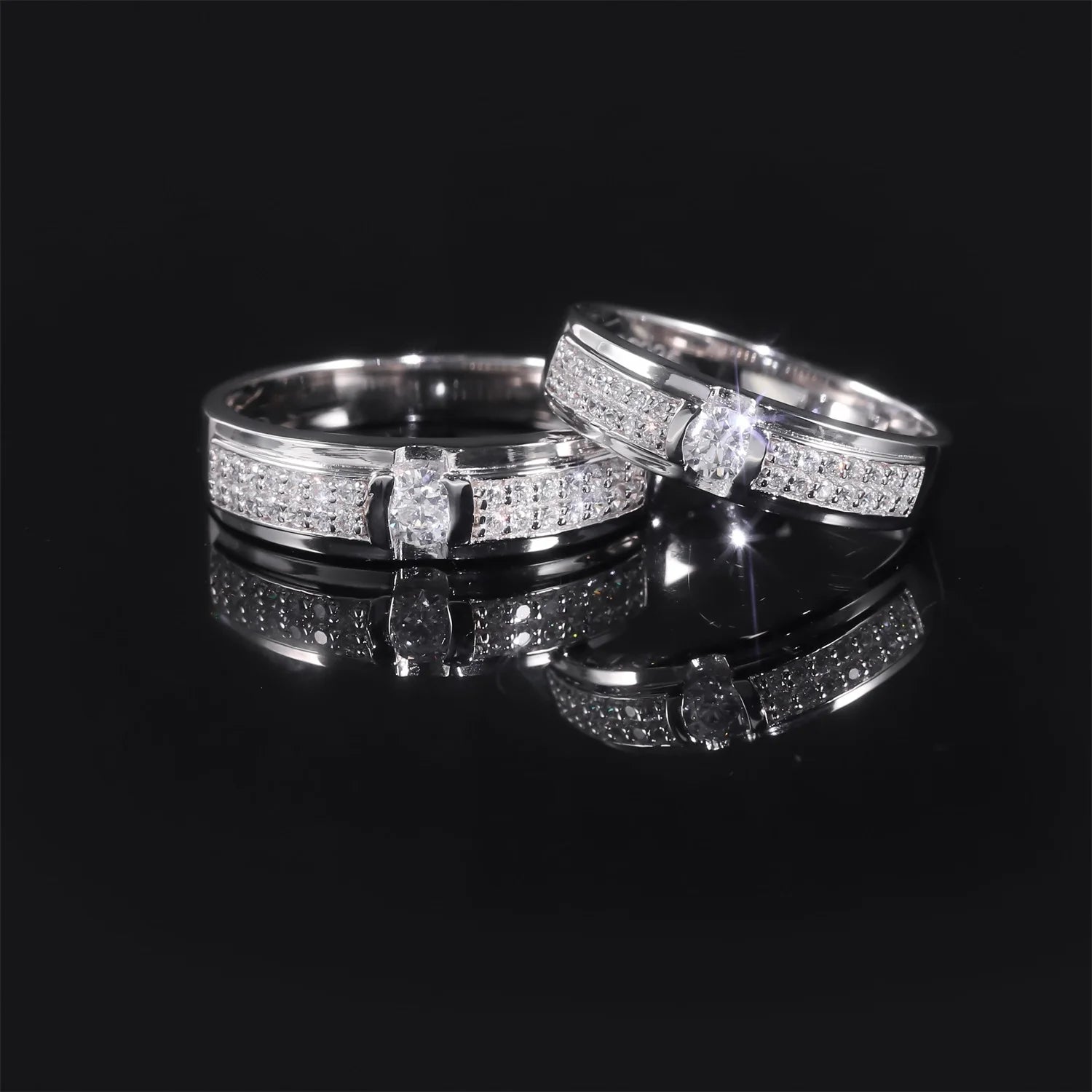 Abiding High-end 2 Row Designer 925 Sterling Silver Half Eternity Band Moissanite Couple Ring Set Men Women Wedding Band