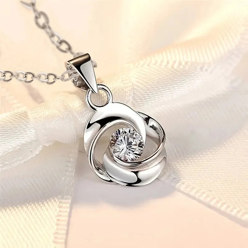 CAOSHI Women's Wedding Necklace for Simple Style Round Imitated Diamond Silver Plated CZ Pendant Necklaces for Women Engagement
