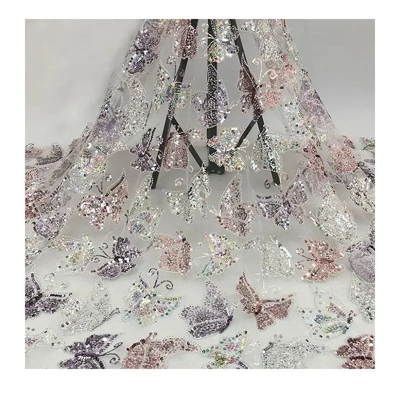 Butterfly Lace Vivid butterfly Beads Embroidered Mesh Tessuto Di Pizzo Sequin Lace Bead Fabric