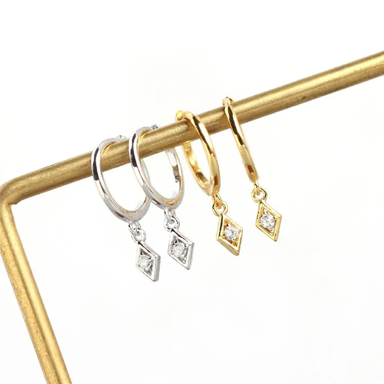 SP Fashion Simple Design S925 Sterling Silver Diamond Hoop Earrings