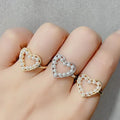RA1156 Dainty Chic 18k Gold Two Balls White Faux Pearl Beaded Love Heart Frame Rings Jewellery