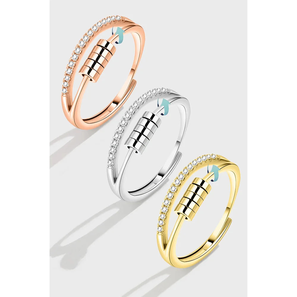 New Anxiety Spinner Ring 925 Sterling Silver Rotate Fidget Mood Ring With Bead Worry Stress Relief Adjustable Ring