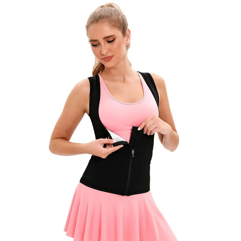 2022 New Women Sauna Sweat Zipper Vest Sports Fitness Running Sweater Burst Body Shaping Slimming Fat Burning Wear Vest Plus