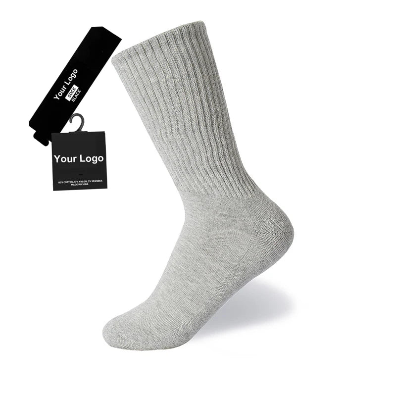 Socks Factory Unisex Chaussette Custom Logo Short Plain White Black Knitting Cotton Blank Socks Business Half Terry Socks