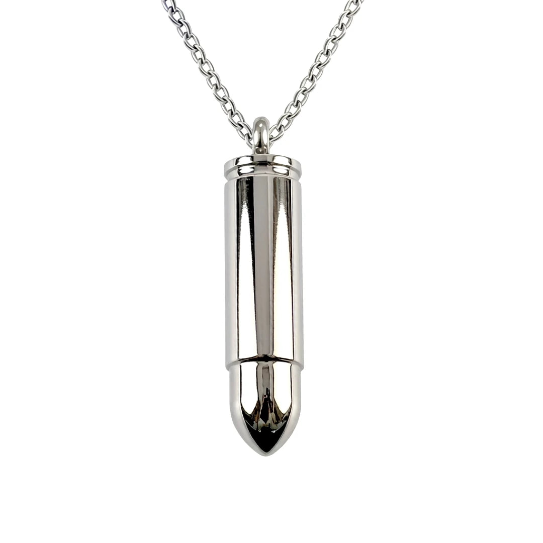 Stainless Steel Bold Bullet Column Bar Holder Ashes Memorial Necklace Urn Pendant Cremation Keepsake Jewel Urn