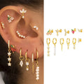 11pcs Radiant 5A Zircon S925 Silver Earrings Set with Colorful Stones for Youthful Party or Wedding Jewelry