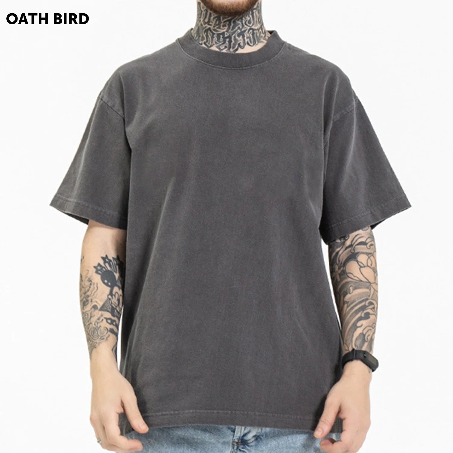 Men's Drop Shoulder Oversized Vintage Tshirt 100% Cotton Heavyweight Streetwear Hip Hop Blank Acid Washed Custom Logo Tshirt