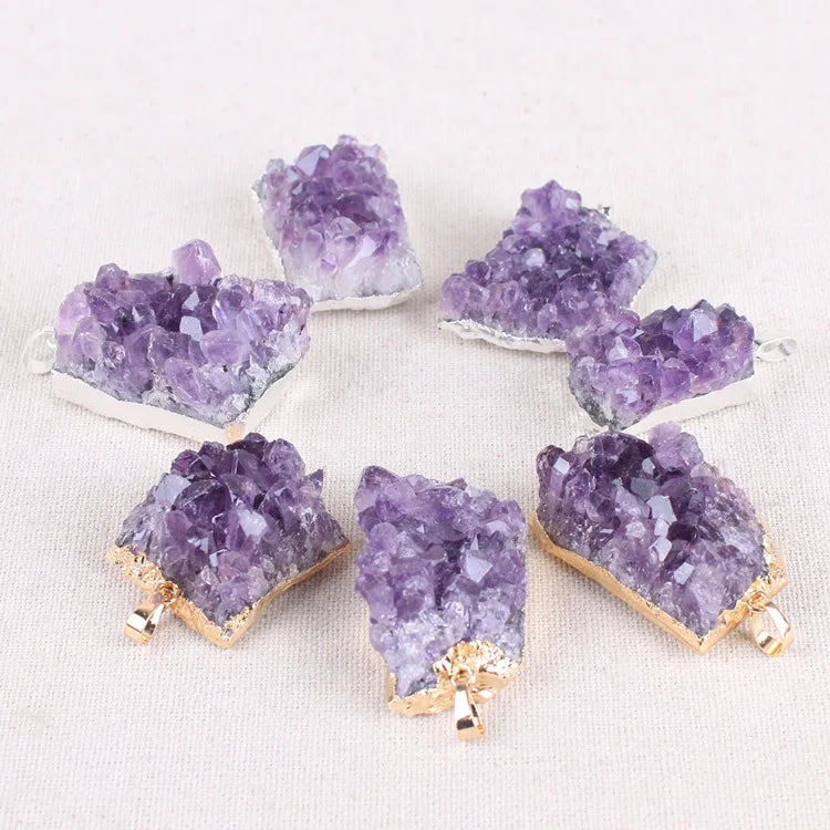Natural Amethyst Cluster Pendant Healing Raw Crystal Edge Decor Amethyst Charm Pendant