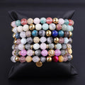 Jewelry Factory's Customizable 8mm Multi Natural Beads Bracelet for Women CZ Pave Ball Laser Engraved Logo Classic Elastic