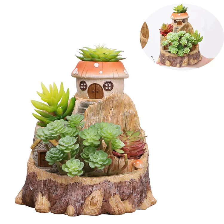 Home Decor Fairy Garden Miniature Stump Resin Flower Pot Large Tree House Planters