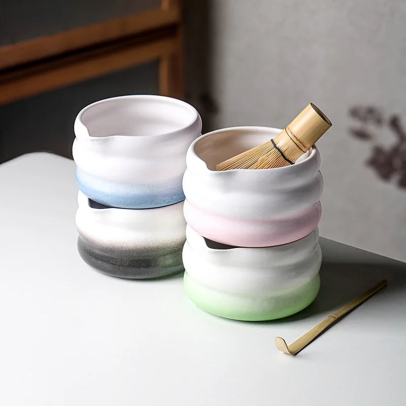 Custom Logo for Matcha Bowl Whisk Holder Porcelain Matcha Stirring Spouted Cute Chawan Set
