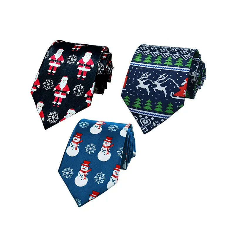 Men's Christmas Neckties Santa Claus Snowman Tree Print Polyester Xmas Bowties Gravatas Festival Holiday Wholesale Gifts for