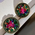 2023 Wholesale Fashion Jewelry Advanced Multi-color Crystal Earrings Medieval Vintage French Stone Clip on Earrings Non Pierced