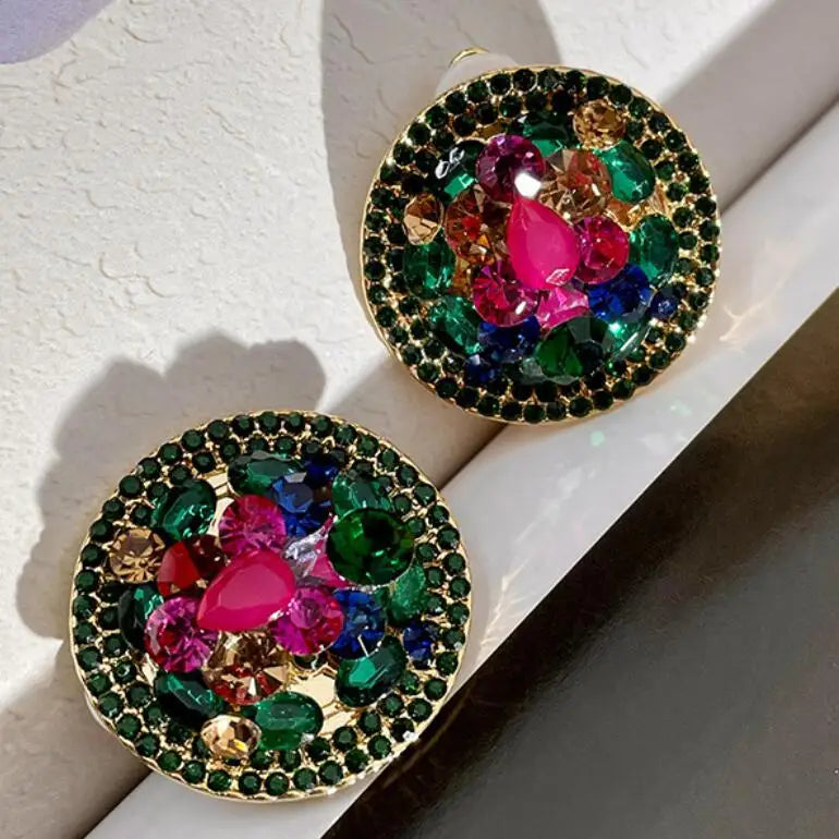 2023 Wholesale Fashion Jewelry Advanced Multi-color Crystal Earrings Medieval Vintage French Stone Clip on Earrings Non Pierced