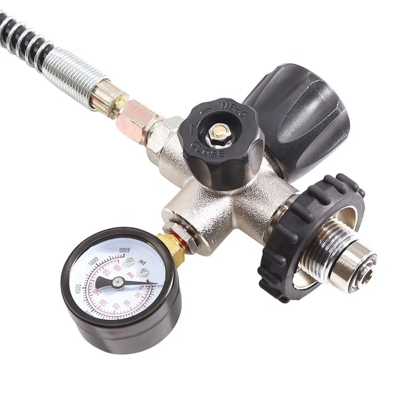 Big Diving tank Fill Station Valve 6000Psi Pressure Regulator Fill Station Hose for PCP Air Tank G5/8-14 With 7/16-20UNF on off