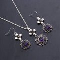 Wholesale Ladies Vintage Purple Diamond Flower Earrings Bracelet Necklace Set Women's Party Necklace Set Wedding Jewelry