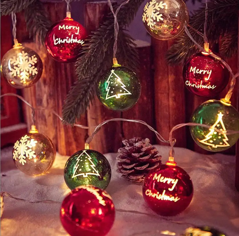 Christmas String Lights 9.8 FT Metallic Globe Tree Star Ball Glow Wire Banner 20 LEDs Graduation Festival Holiday Hang Decor