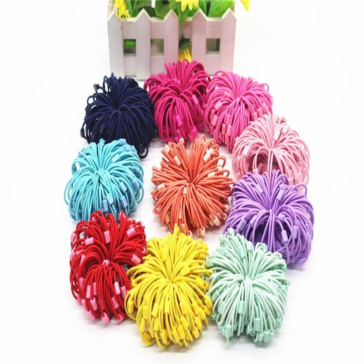 Women's Fashion Elastic Hair Band Set 100 Pcs Candy Color Hair Tie & Ponytail Holders Sweet Style Hair Accessories