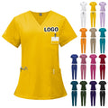 Custom Logo Wholesale Women Two Piece Fashion Anti Wrinkle V Neck Soft Hospital Nursing Suits Uniforms Scrubs Sets