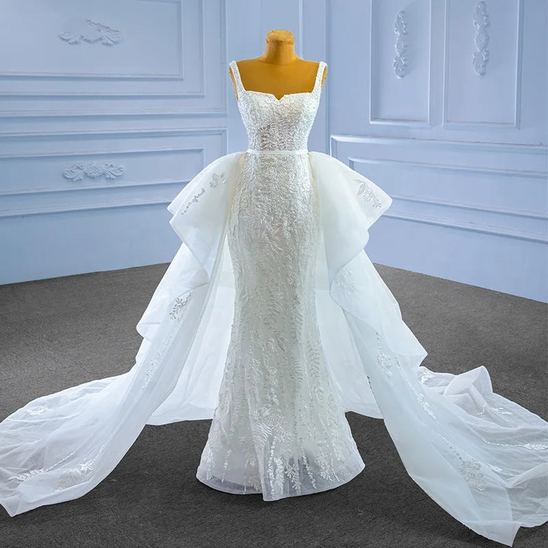 Jancember 222000 White Sexy Lace Mermaid Wedding Dresses With Detachable Train